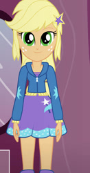 Size: 490x936 | Tagged: safe, artist:qbert2kcat, imported from derpibooru, applejack, equestria girls, boots, clothes, clothes swap, hoodie, shirt, shoes, skirt, solo