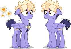 Size: 2000x1394 | Tagged: safe, artist:orin331, imported from derpibooru, private pansy, pegasus, pony, alternate design, badge, floppy ears, frown, male, redesign, scared, simple background, solo, stallion, transparent background, wide eyes, wings