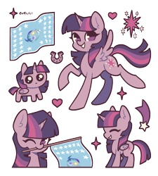 Size: 2700x3000 | Tagged: safe, artist:evelili, edit, editor:strifesnout, imported from twibooru, twilight sparkle, alicorn, pony, autism creature, equestrian flag, female, heart, horn, image, mare, one eye closed, png, raised hoof, raised leg, simple background, solo, spread wings, standing, transparent background, twilight sparkle (alicorn), wings, wink