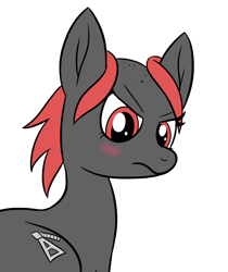 Size: 1004x1193 | Tagged: safe, artist:wapamario63, imported from derpibooru, oc, oc only, oc:zippers, earth pony, pony, angry, bald, blushing, cute, female, mare, red eyes, simple background, solo, transparent background