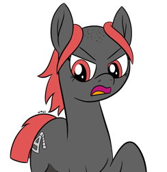 Size: 1495x1531 | Tagged: safe, artist:wapamario63, imported from derpibooru, oc, oc only, oc:zippers, earth pony, pony, angry, bald, cute, female, looking down, mare, red eyes, simple background, solo, transparent background