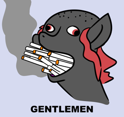 Size: 2445x2302 | Tagged: safe, imported from derpibooru, oc, oc only, oc:zippers, earth pony, pony, bald, cig, cigarette smoke, cute, female, gentlemen, mare, meme, mentlegen, red eyes, simple background, smoke, smoking, solo, team fortress 2, text