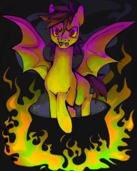 Size: 1440x1800 | Tagged: safe, artist:broniesforponies, imported from derpibooru, oc, oc only, bat pony, pony, cauldron, fire, smiling, solo