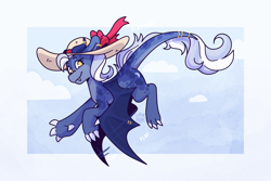 Size: 3000x2000 | Tagged: safe, artist:lionbun, imported from derpibooru, oc, oc:ezzerie, dracony, dragon, hybrid, pony, commission, cute, flying, hat, sun hat