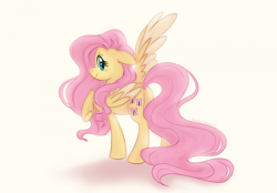 Size: 2304x1599 | Tagged: safe, artist:sinnocturnal, imported from derpibooru, fluttershy, pegasus, pony, blushing, butt, female, floppy ears, looking back, mare, one wing out, plot, raised hoof, simple background, smiling, solo, white background, wings