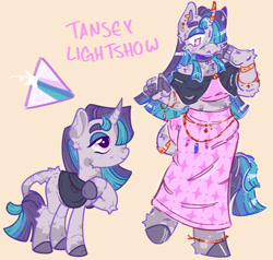 Size: 2000x1900 | Tagged: safe, artist:tottallytoby, imported from derpibooru, oc, oc only, oc:tansey lightshow, anthro, pony, unguligrade anthro, unicorn, :<, anklet, arm fluff, bangles, base used, bracelet, cheek fluff, clothes, colored eyebrows, colored eyelashes, colored hooves, colored horntip, colored pinnae, colored pupils, curved horn, ear fluff, ear markings, elbow fluff, eyebrows, eyeshadow, facial markings, female, fluffy, gold jewelry, hair over one eye, hoof hands, hooves, horn, horn cap, horn jewelry, jewelry, leg fluff, leonine tail, lidded eyes, long mane, long skirt, long tail, looking down, looking up, makeup, mare, multicolored mane, multicolored tail, pencil skirt, pink background, pink skirt, purple coat, purple eyelashes, purple eyes, purple hooves, purple pupils, reference sheet, shawl, shoulder fluff, shoulderless, simple background, skirt, smiling, splotches, standing, straight mane, straight tail, style emulation, tail, tail fluff, tail jewelry, teal eyeshadow, thick eyebrows, tube top, unicorn horn, unicorn oc, waist chain, wall of tags, white pupils