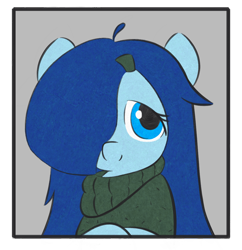 Size: 1040x1074 | Tagged: safe, artist:castafae, imported from derpibooru, oc, oc only, oc:babbling brook, earth pony, pony, bust, clothes, female, hair over one eye, hairclip, mare, portrait, solo, sweater