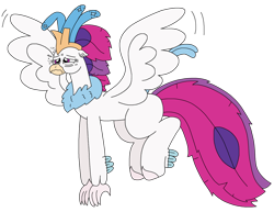 Size: 2942x2276 | Tagged: safe, artist:supahdonarudo, imported from derpibooru, queen novo, classical hippogriff, hippogriff, my little pony: the movie, atg 2024, flying, messy mane, messy tail, newbie artist training grounds, simple background, sleep deprivation, solo, tail, tired, transparent background