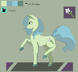 Size: 2708x2505 | Tagged: safe, artist:lillslim, imported from derpibooru, oc, oc only, oc:almond blossom, unicorn, /bale/, chest fluff, colored, colored hooves, concave belly, ear fluff, facing left, female, flat colors, hooves, horn, mare, raised hooves, reference sheet, side view, slender, solo, standing on two hooves, thin, unicorn oc