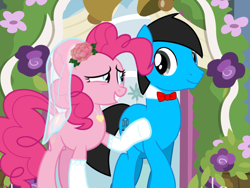 Size: 1024x768 | Tagged: safe, artist:bluemario11, imported from derpibooru, pinkie pie, oc, oc:william, earth pony, canon x oc, duo, duo male and female, female, male, marriage, straight, wedding