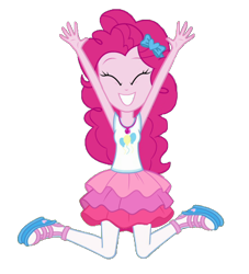 Size: 1354x1492 | Tagged: safe, artist:blockslikepl, edit, edited screencap, imported from derpibooru, screencap, pinkie pie, human, equestria girls, background removed, eyes closed, female, jumping, not a vector, simple background, smiling, solo, transparent background