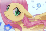 Size: 600x400 | Tagged: safe, artist:hosikawa, imported from derpibooru, fluttershy, pegasus, pony, animated, blinking, cute, female, floppy ears, gif, looking at you, petals, shyabetes, simple background, smiling, smiling at you, solo