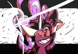 Size: 1930x1326 | Tagged: safe, artist:ybkathan, imported from derpibooru, oc, oc only, oc:dewulf, pony, unicorn, crossover, glasses, horn, kamina sunglasses, looking at you, smiling, solo, stylized, sunglasses, tengen toppa gurren lagann