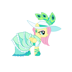Size: 768x768 | Tagged: safe, artist:dazzle, imported from derpibooru, fluttershy, pegasus, pony, clothes, dress, ear piercing, earring, eyeshadow, fashion, female, french haute couture, hat, jewelry, makeup, mare, piercing, pink eyeshadow, simple background, solo, transparent background