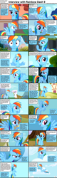 Size: 1282x4018 | Tagged: safe, edit, edited screencap, imported from derpibooru, screencap, gilda, rainbow dash, griffon, pegasus, pony, comic:celestia's servant interview, fall weather friends, griffon the brush off, may the best pet win, sonic rainboom (episode), the mysterious mare do well, blushing, caption, cloud, comic, cs captions, cute, dashabetes, facehoof, female, image macro, interview, looking at you, mare, raised hoof, screencap comic, squee, text