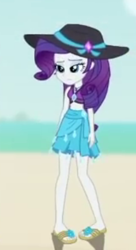 Size: 262x483 | Tagged: safe, edit, edited screencap, imported from derpibooru, screencap, rarity, human, aww... baby turtles, equestria girls, equestria girls series, clothes, cropped, hat, my little pony equestria girls: better together, pigeon toed, rarity's blue sarong, rarity's purple bikini, solo focus, sun hat, swimsuit