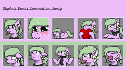 Size: 1500x831 | Tagged: safe, artist:skydreams, imported from derpibooru, oc, oc only, oc:springshine, earth pony, pony, :3, :p, clothes, commission, emotes, female, flower, flower in hair, frustrated, heart, lying down, onomatopoeia, ponyloaf, prone, raspberry, raspberry noise, sad, scared, scarf, screaming, shrug, sparkles, tongue out