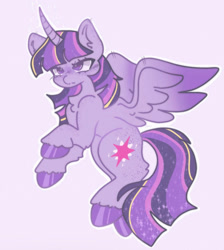 Size: 1170x1308 | Tagged: safe, artist:raggdollii, imported from derpibooru, twilight sparkle, alicorn, pony, alternate hair color, chest fluff, colored hooves, female, flying, freckles, full body, horn, mare, outline, simple background, solo, sparkly mane, sparkly tail, spread wings, tail, twilight sparkle (alicorn), unshorn fetlocks, white background, wings