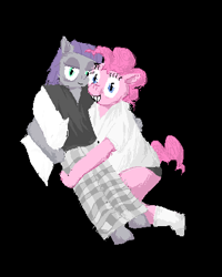 Size: 348x436 | Tagged: safe, artist:y122n20497166, imported from derpibooru, maud pie, pinkie pie, anthro, earth pony, black background, digital art, duo, pixel art, simple background, smiling