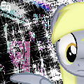 Size: 120x120 | Tagged: safe, artist:y122n20497166, imported from derpibooru, derpy hooves, pegasus, pony, abstract background, female, icon, mare, music at source, solo