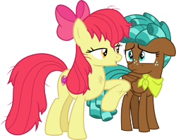 Size: 3796x3000 | Tagged: safe, artist:cloudy glow, imported from derpibooru, apple bloom, spur, earth pony, pegasus, pony, growing up is hard to do, duo, duo female, female, filly, foal, mare, messy mane, messy tail, older, older apple bloom, simple background, tail, teenager, transparent background, vector