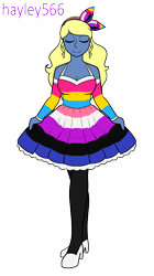 Size: 1558x2780 | Tagged: safe, artist:hayley566, imported from derpibooru, oc, oc only, oc:azure/sapphire, equestria girls, clothes, crossdressing, femboy, genderfluid pride flag, headband, high heels, male, pansexual pride flag, pride, pride dress, pride flag, pride month, shoes, simple background, socks, solo, stockings, thigh highs, transparent background, wig