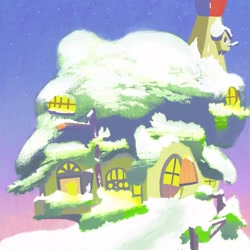 Size: 2048x2048 | Tagged: safe, artist:boneappleteeth, fluttershy's cottage, snow