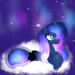 Size: 3000x3000 | Tagged: safe, artist:boneappleteeth, princess luna, cloud, ethereal mane, night, starry mane, stars