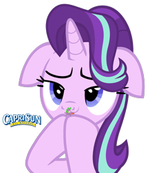 Size: 916x1052 | Tagged: safe, artist:mrvector, edit, spike, starlight glimmer, dragon, pony, unicorn, :3, bedroom eyes, capri sun, cute, duo, duo male and female, female, floppy ears, g4, glimmerbetes, got milk, horn, juice, licking, male, micro, ship:sparlight, shipping, simple background, size difference, spikelove, straight, sucking, tiny, tongue out, transparent background, vector, winged spike, wings