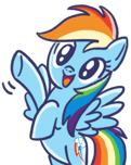 Size: 121x152 | Tagged: safe, imported from derpibooru, rainbow dash, pegasus, pony, colored, cute, dashabetes, doodle, female, good morning, japanese, line sticker, mare, motion lines, official, open mouth, open smile, simple background, smiling, solo, spread wings, transparent background, waving, wings