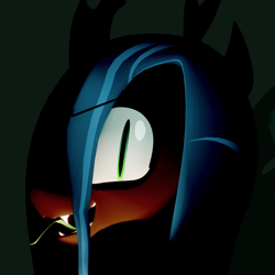 Size: 1920x1920 | Tagged: safe, artist:jeijei, imported from derpibooru, queen chrysalis, changeling, changeling queen, 3d, blender, blender eevee, crown, fangs, female, forked tongue, insanity, jewelry, looking at you, regalia, simple background, slit pupils, solo, tongue out