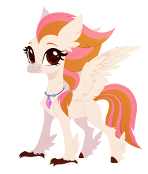 Size: 2420x2835 | Tagged: safe, artist:belka-sempai, imported from derpibooru, part of a set, oc, oc only, oc:belka, classical hippogriff, hippogriff, classical hippogriffied, commission, female, hairband, hippogriffied, jewelry, necklace, simple background, smiling, solo, species swap, spread wings, transparent background, wings, ych result
