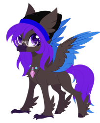 Size: 2229x2727 | Tagged: safe, artist:belka-sempai, imported from derpibooru, part of a set, oc, oc only, oc:dwelt feather, classical hippogriff, hippogriff, beanie, colored wings, commission, female, glasses, hat, jewelry, necklace, simple background, smiling, solo, spread wings, transparent background, wings, ych result