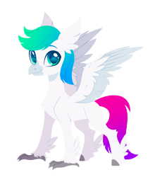 Size: 2420x2835 | Tagged: safe, artist:belka-sempai, imported from derpibooru, part of a set, oc, oc only, oc:municorn, classical hippogriff, hippogriff, classical hippogriffied, commission, hippogriffied, male, multicolored hair, simple background, smiling, solo, species swap, spread wings, transparent background, wings, ych result