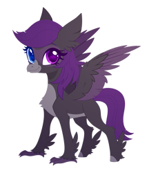 Size: 2420x2835 | Tagged: safe, artist:belka-sempai, imported from derpibooru, part of a set, oc, oc only, classical hippogriff, hippogriff, classical hippogriffied, colored wings, commission, female, heterochromia, hippogriffied, simple background, smiling, solo, species swap, spread wings, transparent background, wings, ych result