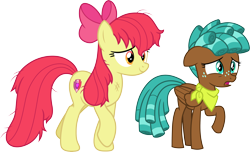 Size: 4932x3000 | Tagged: safe, artist:cloudy glow, imported from derpibooru, apple bloom, spur, earth pony, pegasus, .ai available, apple bloom's bow, bow, duo, duo female, female, hair bow, older, older apple bloom, simple background, transparent background, vector