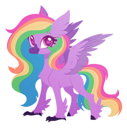 Size: 2820x2835 | Tagged: safe, artist:belka-sempai, imported from derpibooru, part of a set, oc, oc only, oc:msanii, classical hippogriff, hippogriff, classical hippogriffied, commission, female, hippogriffied, multicolored hair, simple background, smiling, solo, species swap, spread wings, transparent background, wings, ych result
