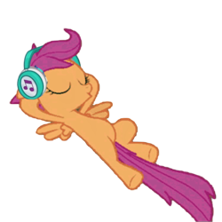 Size: 800x800 | Tagged: safe, edit, edited screencap, editor:dracoawesomeness, imported from derpibooru, screencap, scootaloo, pegasus, pony, sleepless in ponyville, background removed, belly, eyes closed, female, filly, foal, headphones, hooves behind head, low quality, lowres, lying down, not a vector, prone, round belly, simple background, solo, transparent background