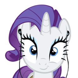 Size: 800x800 | Tagged: safe, edit, edited screencap, editor:dracoawesomeness, imported from derpibooru, screencap, rarity, unicorn, background removed, earbuds, female, horn, listening to music, looking at you, not a vector, simple background, smiling, solo, transparent background