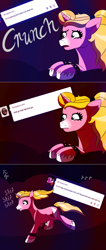 Size: 1280x3005 | Tagged: safe, artist:jillspencil, imported from derpibooru, oc, oc only, oc:questrapolia, pony, unicorn, ask-questrapolia, female, horn, mare, solo, spiked wristband, sunglasses, vulgar, wristband