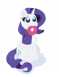 Size: 1666x2174 | Tagged: safe, artist:cinematic-fawn, imported from derpibooru, rarity, pony, donut, food, mouth hold, simple background, solo, white background