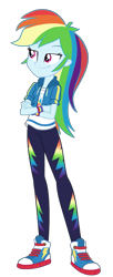 Size: 549x1344 | Tagged: safe, artist:invisibleink, edit, editor:mlpfan3991, imported from derpibooru, rainbow dash, human, equestria girls, clothes, converse, crossed arms, female, hoodie, jacket, my little pony equestria girls: better together, pants, rainbow dash's better together outfit, shirt, shoes, simple background, smiling, smirk, sneakers, solo, waistband, white background