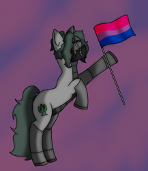 Size: 1440x1656 | Tagged: safe, artist:thomas.senko, imported from derpibooru, oc, oc only, oc:thomas senko, cyclops, earth pony, pony, robot, robot pony, bisexual pride flag, cactus, eye scar, facial scar, green hair, happy, male, pride, pride flag, pride month, scar, solo, stallion