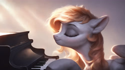 Size: 3840x2160 | Tagged: safe, imported from derpibooru, derpy hooves, pegasus, ai content, ai generated, eyes closed, generator:pony diffusion v6 xl, generator:stable diffusion, musical instrument, piano, prompt in description, prompter:derp621