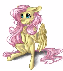 Size: 1915x2160 | Tagged: safe, artist:pikinas13, imported from derpibooru, fluttershy, pegasus, pony, floppy ears, old art, simple background, sitting, solo, white background