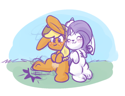 Size: 910x701 | Tagged: safe, artist:zutcha, imported from derpibooru, applejack, rarity, rabbit, :3, animal, blushing, bunnified, chest fluff, duo, duo female, eyes closed, female, leg kick, lesbian, nuzzling, rarijack, shipping, simple background, sketch, smiling, species swap, white background