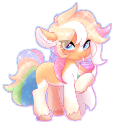 Size: 942x1027 | Tagged: safe, artist:pasteldraws, imported from derpibooru, oc, oc only, earth pony, pony, blushing, colorful, drink, drinking straw, freckles, shading, simple background, solo, sparkles, transparent background