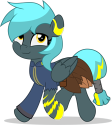 Size: 4478x5000 | Tagged: safe, artist:jhayarr23, imported from derpibooru, oc, oc only, oc:storm aura, pegasus, fallout equestria, commission, commissioner:solar aura, fallout, female, mare, outfit, pegasus oc, simple background, solo, tattoo, transparent background, wings