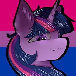 Size: 4000x4000 | Tagged: safe, artist:skylarty, imported from derpibooru, twilight sparkle, pony, unicorn, :3, absurd resolution, advertisement, bilight sparkle, bisexual pride flag, commission, female, horn, icon, mare, pride, pride flag, pride month, solo, ych example, your character here