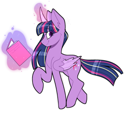 Size: 1280x1172 | Tagged: safe, artist:aphrogaia, imported from derpibooru, twilight sparkle, alicorn, pony, book, cute, female, glowing, glowing horn, horn, mare, raised hoof, raised leg, simple background, solo, transparent background, twiabetes, twilight sparkle (alicorn)